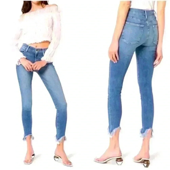 Frame Denim Le High Fray Women's Boho Denim Washed Blue Skinny Jeans Size 26 - Picture 1 of 9